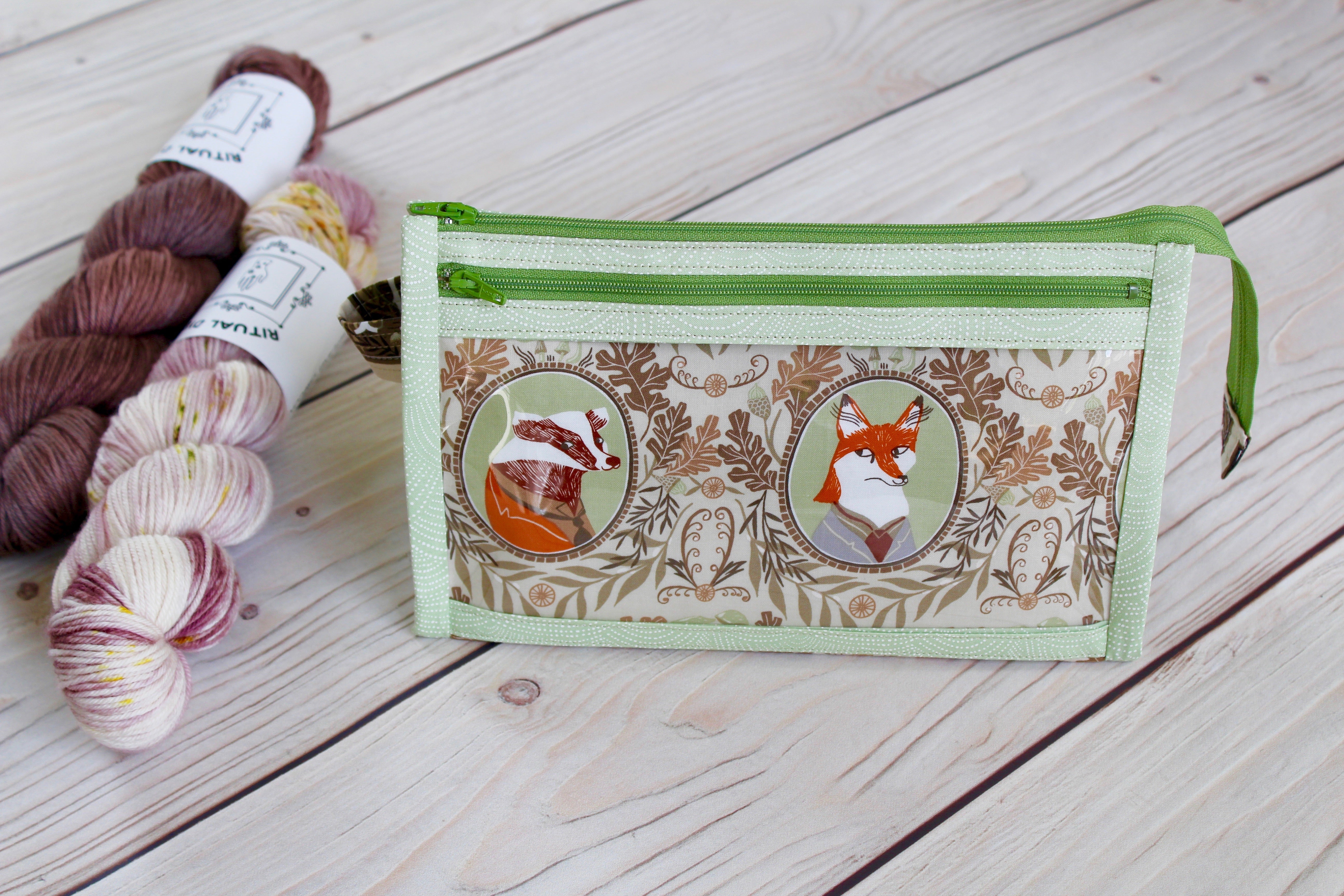 Black Forest Inside Outside Pouch | Animal Portraits in Green